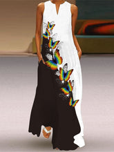 Vestido largo estampado con cuello en V y sin mangas